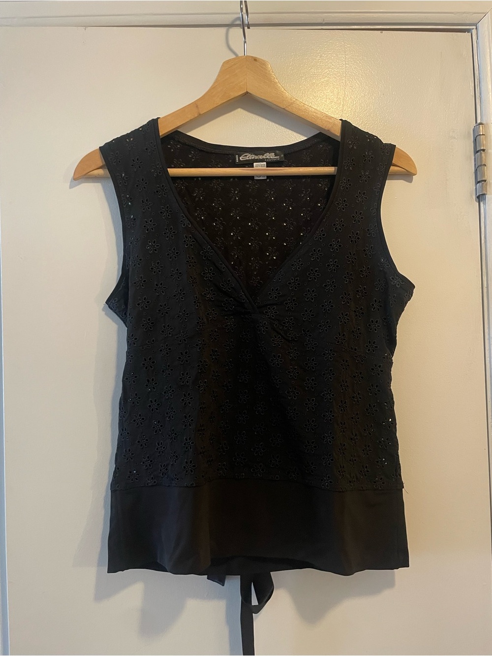 Black Eyelet V-Neck Tie-Back Camisole